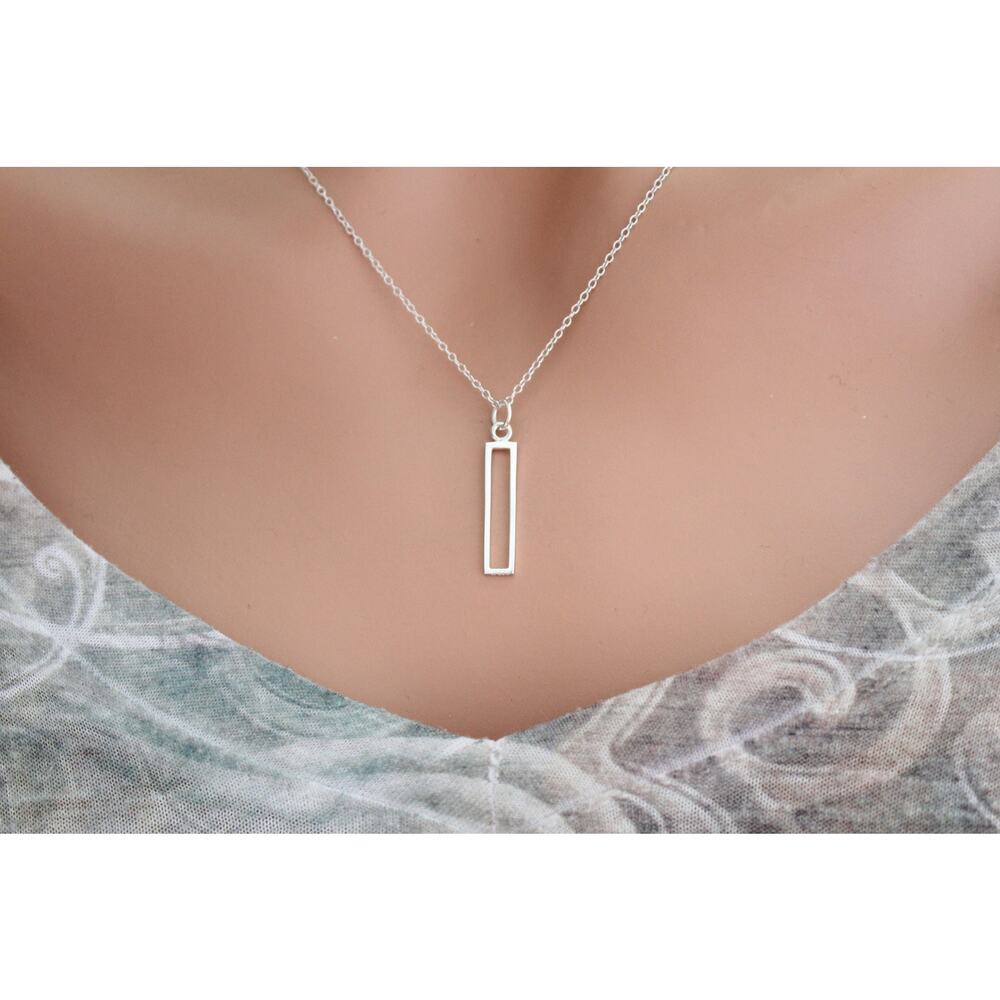 Sterling Silver Openwork Short Rectangle Bar Char… - image 2